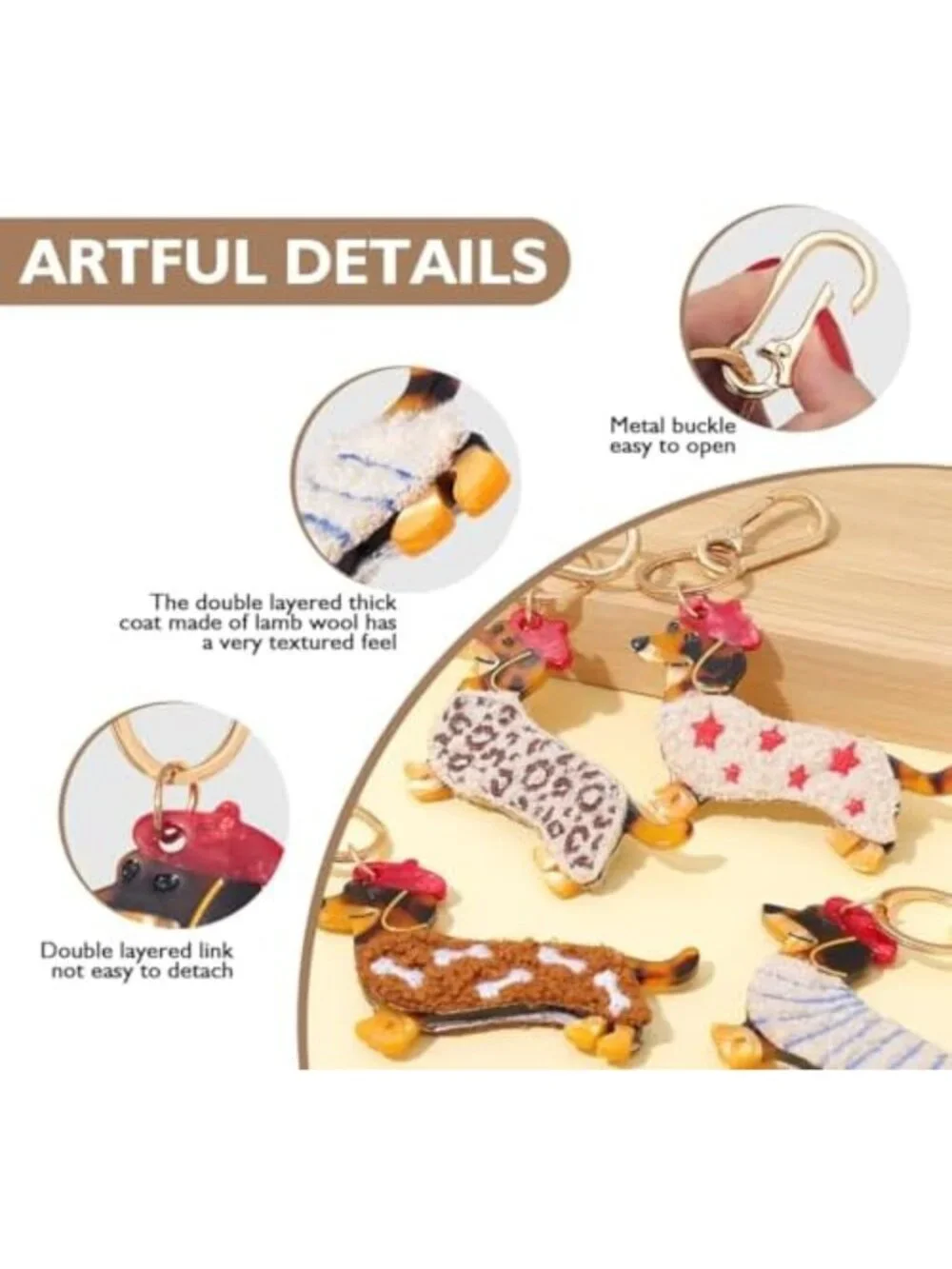 Cute Dog-Shaped Keychain Charm & Bag Clasp - Acetate Clip with Gold Accents